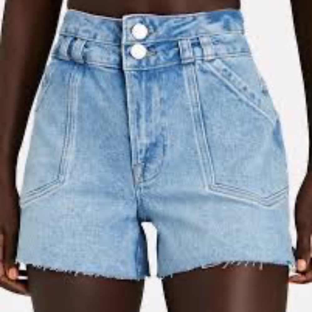FCAE FRAME Double Button High Waist Cutoff Denim Shorts in Caye
